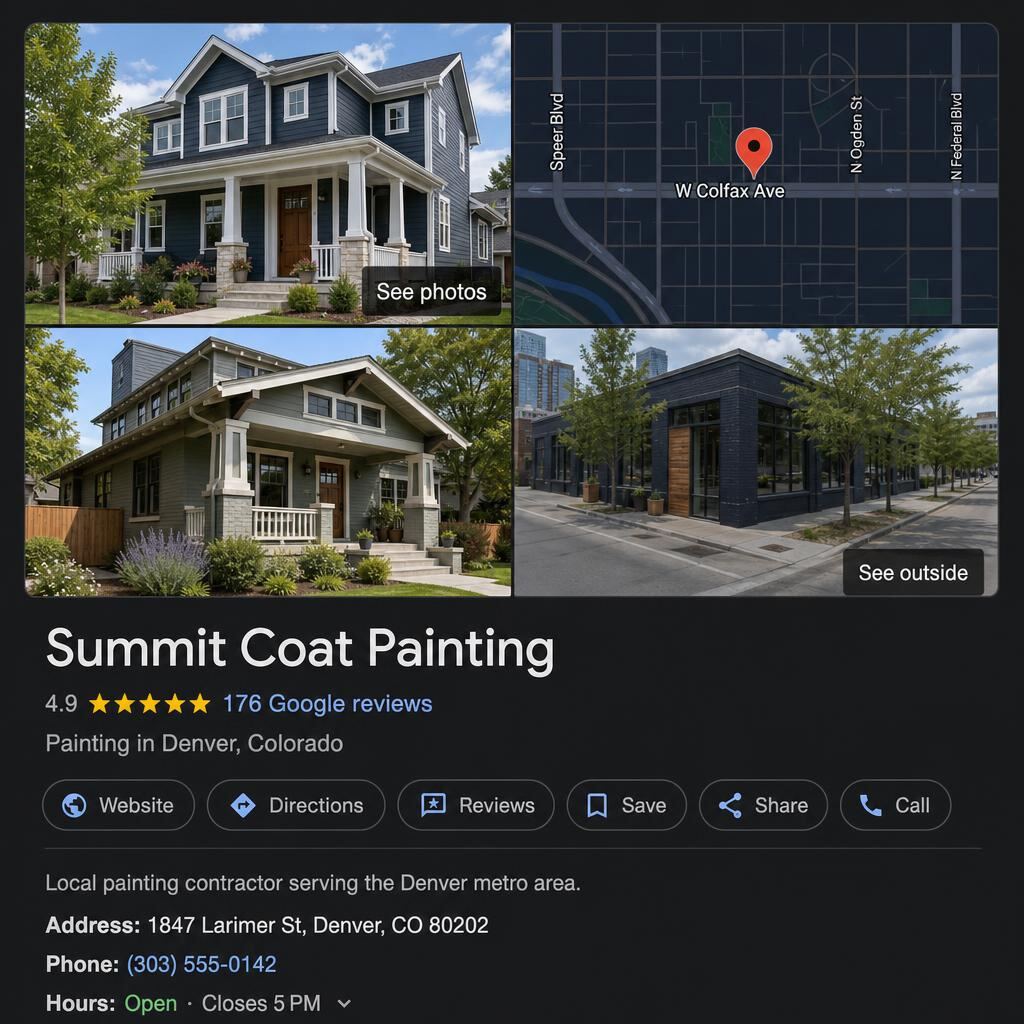 Summit Coat Painting Google Business Profile after — 4.9 stars, 176 reviews
